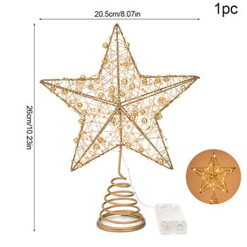 1 бр. Златни коледни звезди LED светлини Iron Art Xmas Tree Star Ornament Glowing in the Dark Christmas Party Decor Navidad