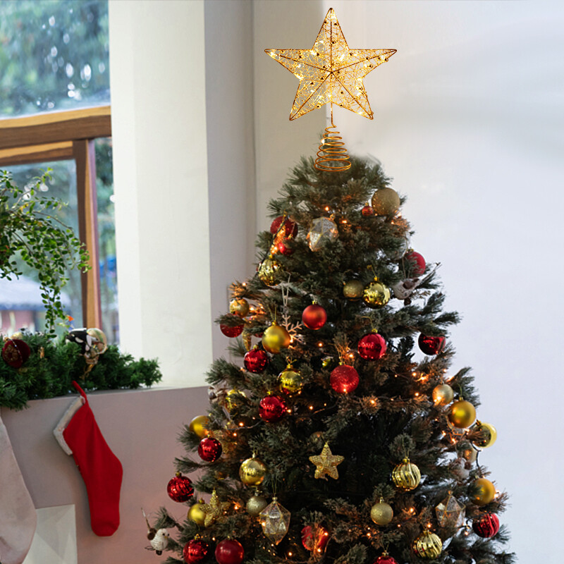 1 db arany karácsonyi csillagok LED lámpák vas művészet karácsonyfa csillagdísz sötétben világít karácsonyi parti dekoráció Navidad