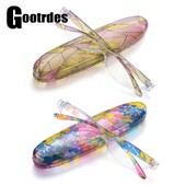 Ochelari de lectură vintage cu flori de modă, cu cutie, ochelari de vedere pentru prezbiopie, mini balamale compacte cu arc, ochelari de citire anti-lumină albastră