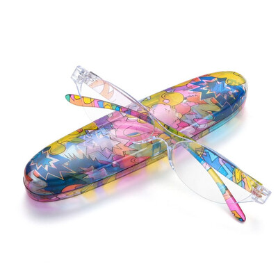 Ochelari de lectură vintage cu flori de modă, cu cutie, ochelari de vedere pentru prezbiopie, mini balamale compacte cu arc, ochelari de citire anti-lumină albastră