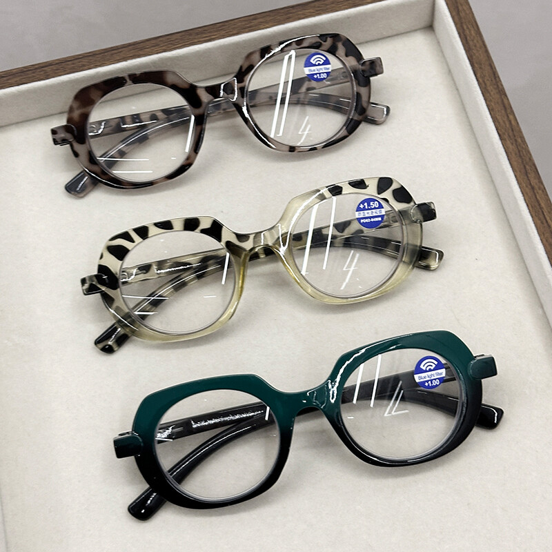 Retro ovālas lasīšanas brilles, daudzstūris 2 krāsu datora rāmis, kas bloķē zilu gaismu, presbiopijas brilles