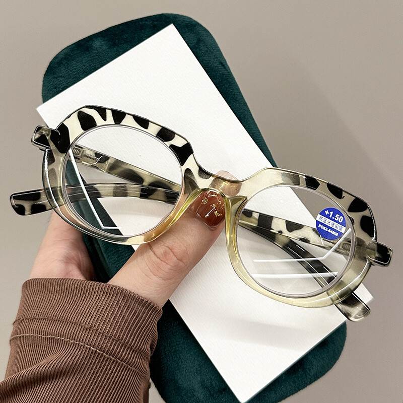 Retro ovālas lasīšanas brilles, daudzstūris 2 krāsu datora rāmis, kas bloķē zilu gaismu, presbiopijas brilles