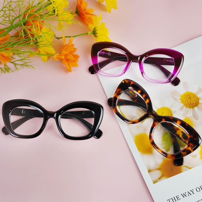 Katės akies skaitymo akiniai moterims Didelio dydžio mados kompiuterių skaitytuvai su spyruokliniais vyriais mėlynais šviesą blokuojančiais akiniais