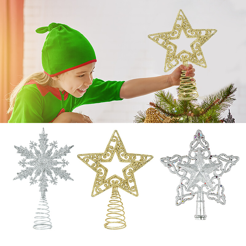 1 gab. Ziemassvētku eglītes top zvaigzne, izdobta Ziemassvētku eglītes virsotne, mirdzoša zvaigzne, mirdzoša sniegpārsliņa, Ziemassvētku ballīšu dekori Jaunais 2024. gads