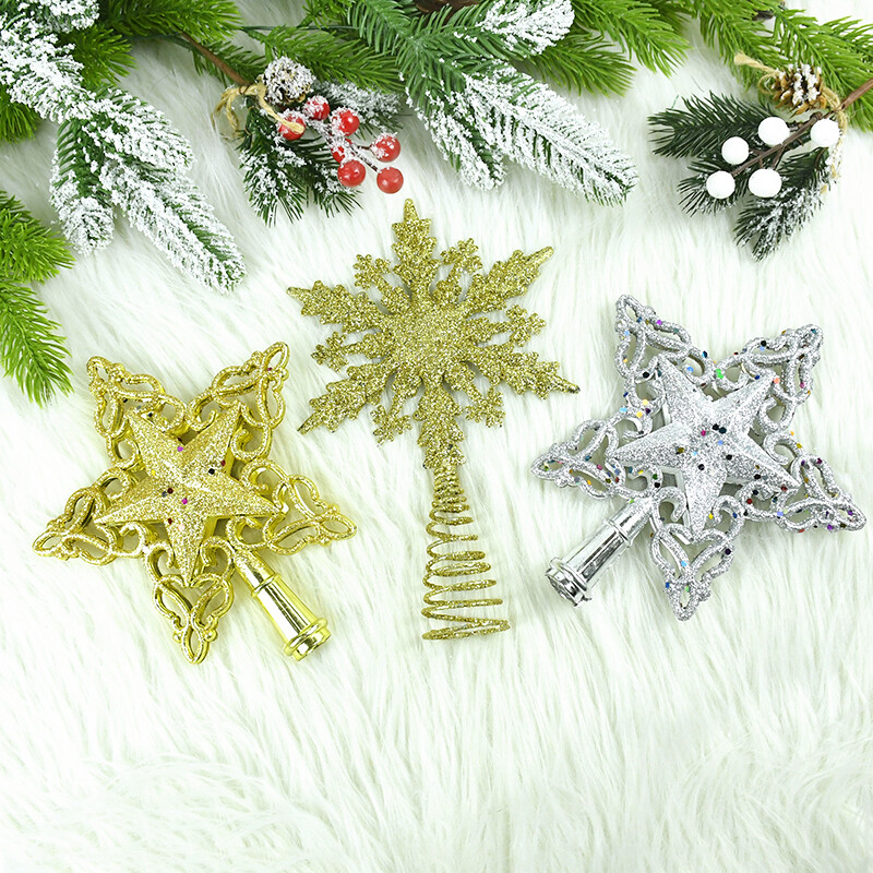 1 gab. Ziemassvētku eglītes top zvaigzne, izdobta Ziemassvētku eglītes virsotne, mirdzoša zvaigzne, mirdzoša sniegpārsliņa, Ziemassvētku ballīšu dekori Jaunais 2024. gads