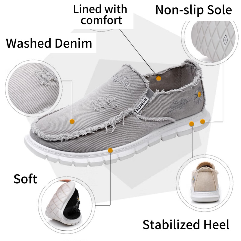 Unisex laisvalaikio batai žemu viršumi, džinsinis audinys, skalbtas su margalapio siuvinėjimu, minkšti, patvarūs, madingi drobiniai batai
