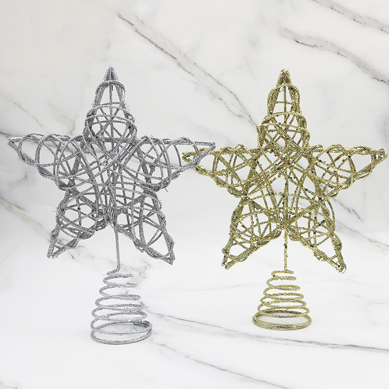 1 gabals 26*20 cm zelta sudraba vīnogulāju aplis piecstaru zvaigžņu koka galotne Ziemassvētku ballīšu piederumi mājas dekorēšanai darbvirsmas rotājumi