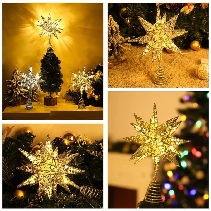 Ziemassvētku eglītes LED zvaigzne Tree topper ar baterijām darbināma koka galotnes rotājums piekarināms Ziemassvētku rotājums Ziemassvētku rotājums top zvaigzne