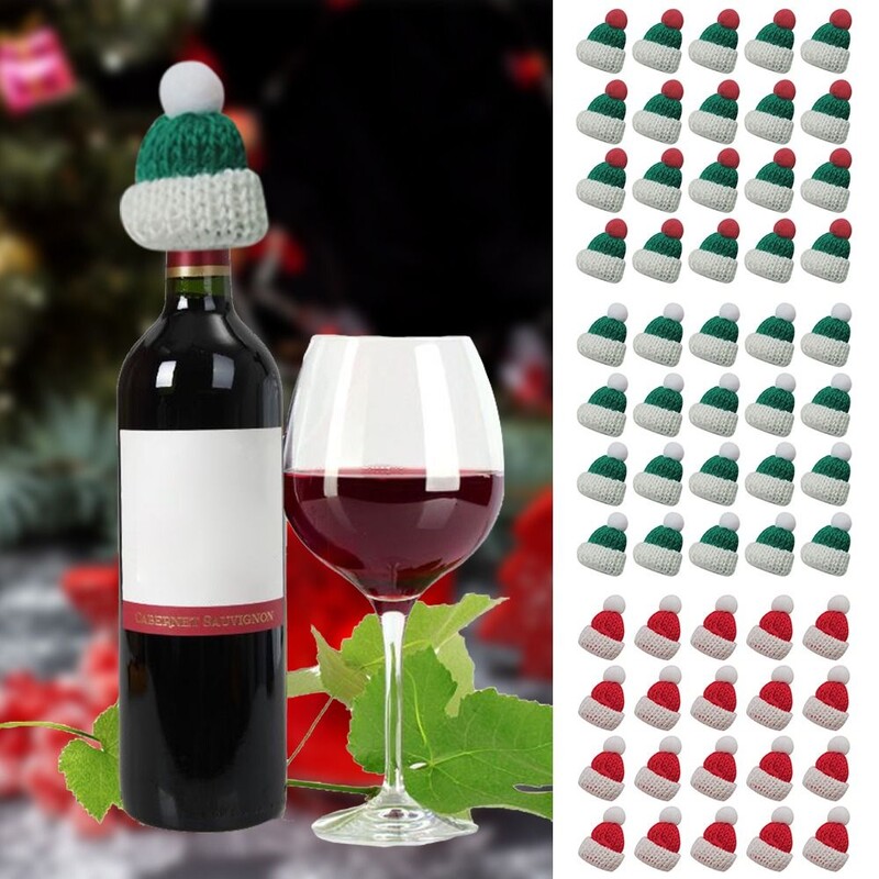 20db Mini kötés karácsonyi kalapok karácsonyfa díszek kézzel készített parti sapka fonal barkács varrás kézműves karácsony