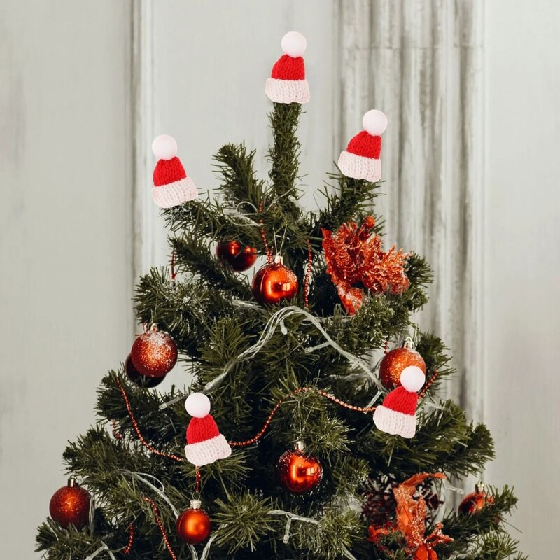 20db Mini kötés karácsonyi kalapok karácsonyfa díszek kézzel készített parti sapka fonal barkács varrás kézműves karácsony