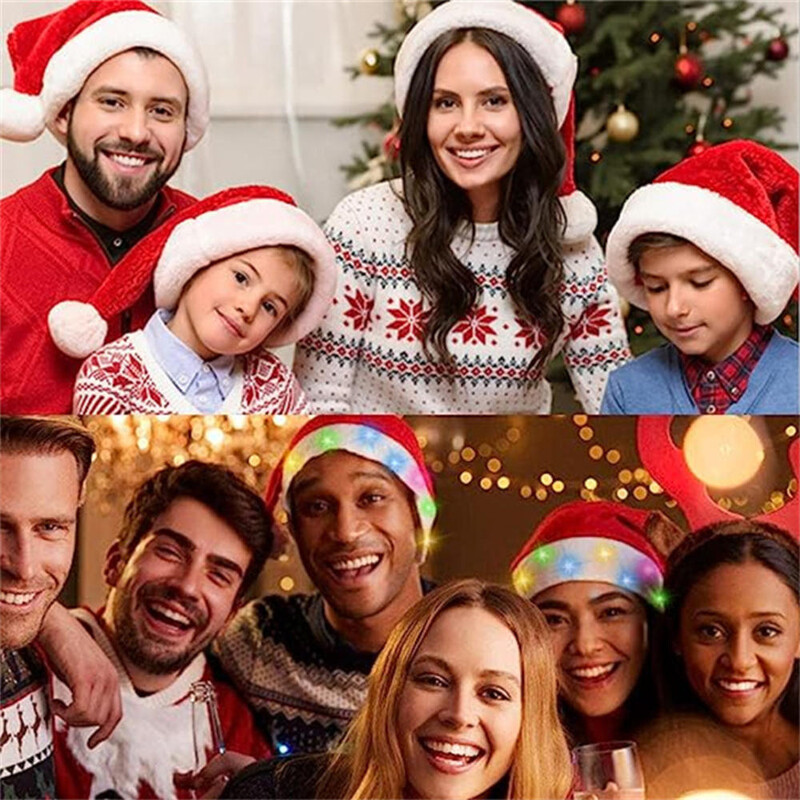 Pălărie amuzantă de Crăciun cu lumină LED Pălărie de Moș Crăciun de pluș cu lumini strălucitoare Rechizite pentru petreceri de sărbători de Anul Nou pentru adulți și copii