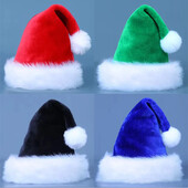 Piros Kék Zöld Fekete Felnőtt Gyermek vastag plüss karácsonyi sapka 2023 Noel Merry Christmas Decor Ajándékkalap Boldog Új Évet 2024