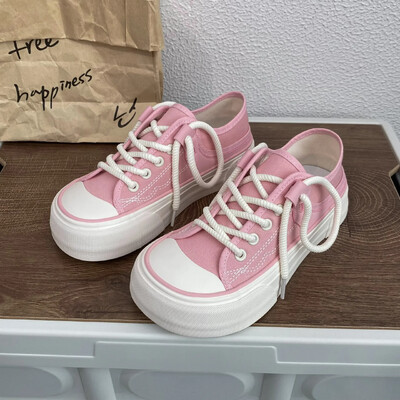 Pantofi de pânză cu platformă pentru femei, pantofi cu șireturi, pantofi groși, pantofi de sport pentru femei, pantofi casual de modă, cu degetul mare Sapatos Feminino Tenis