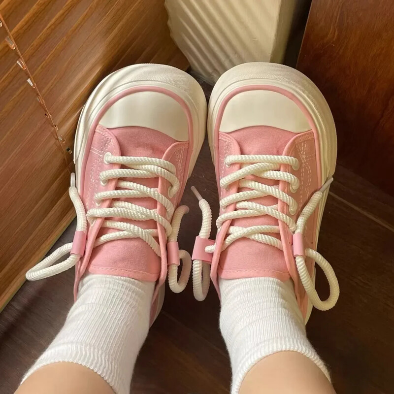 Pantofi de pânză cu platformă pentru femei, pantofi cu șireturi, pantofi groși, pantofi de sport pentru femei, pantofi casual de modă, cu degetul mare Sapatos Feminino Tenis
