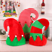 Ziemassvētku cepures Jauna radoša bumbiņu svītra Ziemassvētku cepure Mīksta ballīšu piederumi Sarkana Ziemassvētku vecīša cepure Elfu cepure Jaunais gads Ziemassvētku Ziemassvētku āra cepure