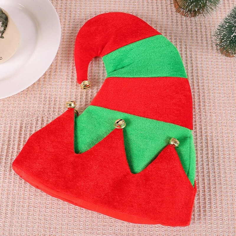 Ziemassvētku cepures Jauna radoša bumbiņu svītra Ziemassvētku cepure Mīksta ballīšu piederumi Sarkana Ziemassvētku vecīša cepure Elfu cepure Jaunais gads Ziemassvētku Ziemassvētku āra cepure