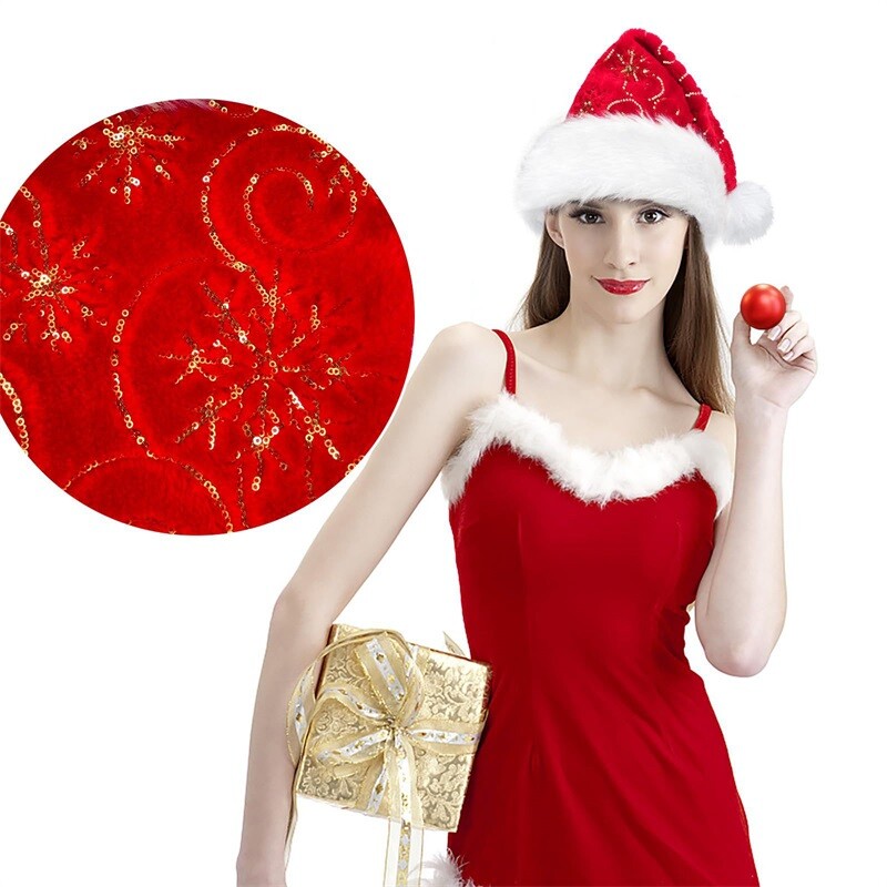 Mikulás sapkák felnőtteknek és gyerekeknek Karácsonyi sapka plüss patchwork flitterek hímzés Mikulás sapkák party sapkák Bobbles sapka