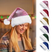 Karácsonyi Mikulás sapkák Karácsonyi plüss fényes flitteres sapka felnőtteknek Uniszex szikrázó csillogó sapka szilveszteri fesztivál kellékek