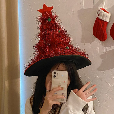 Jõulupuu mütsid Kangast Vihma siidist peomütsMerry Christmas kostüümidega müts Fotorekvisiit Naljakas jõuluvana müts Tinsel Festivali kujundusega