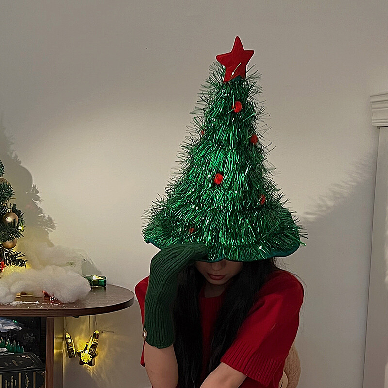 Καπέλα χριστουγεννιάτικου δέντρου υφασμάτινο Rain Silk Party Καπέλο Καλά Χριστουγεννιάτικο κοστούμι Καπέλο Φωτογραφία Στήριγμα Αστείο καπέλο Άγιου Βασίλη με ντεκόρ για φεστιβάλ Tinsel