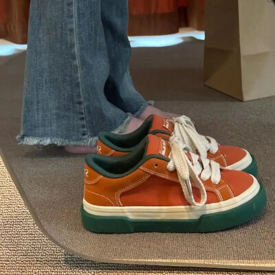 Vintage κόκκινο καμβά χαμηλά γυναικεία αθλητικά παπούτσια Casual γράμματα κέντημα skateboard Παπούτσια φοιτητικά Flat 2024