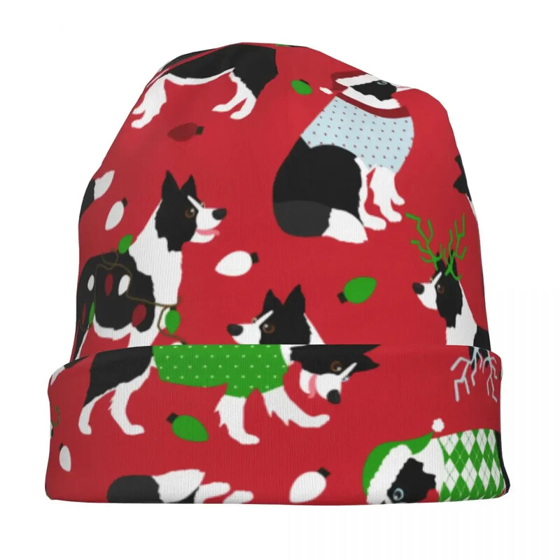 Kalėdinės Borderkolis Šuo Kapotos Kepurės Megztos Skrybėlės Mada Gatvės Skullies Beanies Skrybėlė Vyriška Moteriška Šilta Dvejopo naudojimo kepuraitė