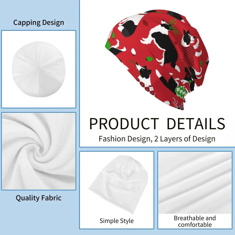 Kalėdinės Borderkolis Šuo Kapotos Kepurės Megztos Skrybėlės Mada Gatvės Skullies Beanies Skrybėlė Vyriška Moteriška Šilta Dvejopo naudojimo kepuraitė