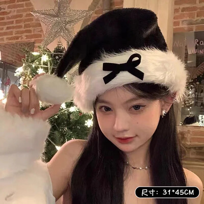 Nauja lanko pliušinė kalėdinė kepurė suaugusiems, raudona juoda kalėdinė skrybėlė moterims, Kalėdų senelis, kosmetikos reikmenys, žieminės kepuraitės „pasidaryk pats“ Kalėdų vakarėlio dekoro dovana