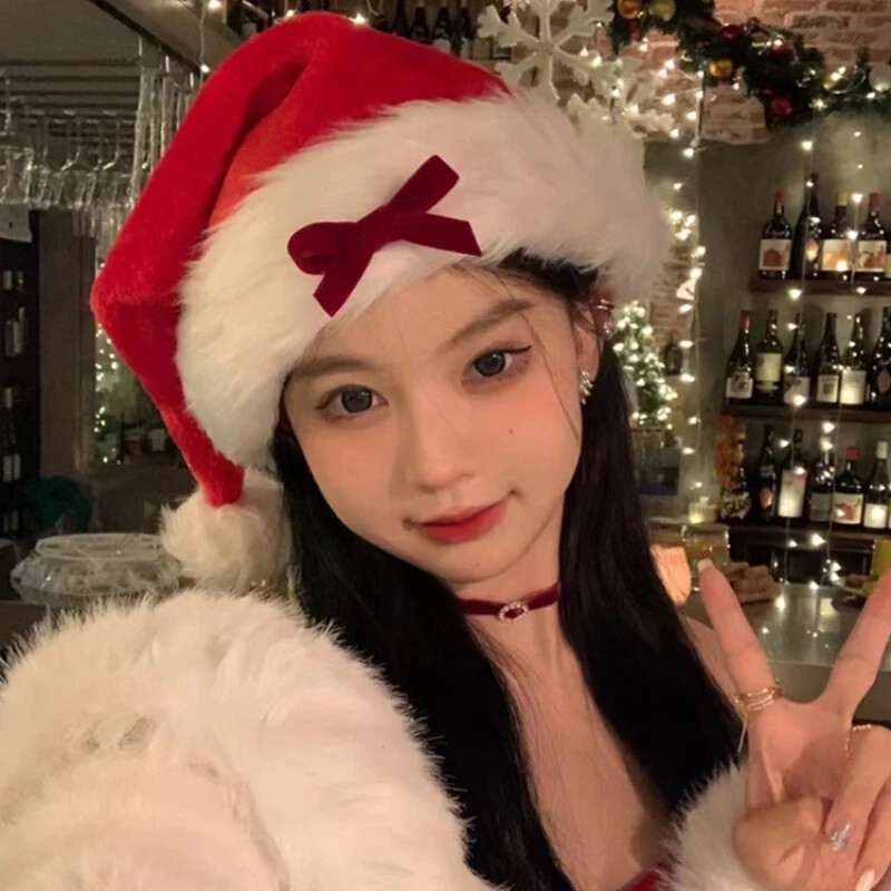 Nauja lanko pliušinė kalėdinė kepurė suaugusiems, raudona juoda kalėdinė skrybėlė moterims, Kalėdų senelis, kosmetikos reikmenys, žieminės kepuraitės „pasidaryk pats“ Kalėdų vakarėlio dekoro dovana