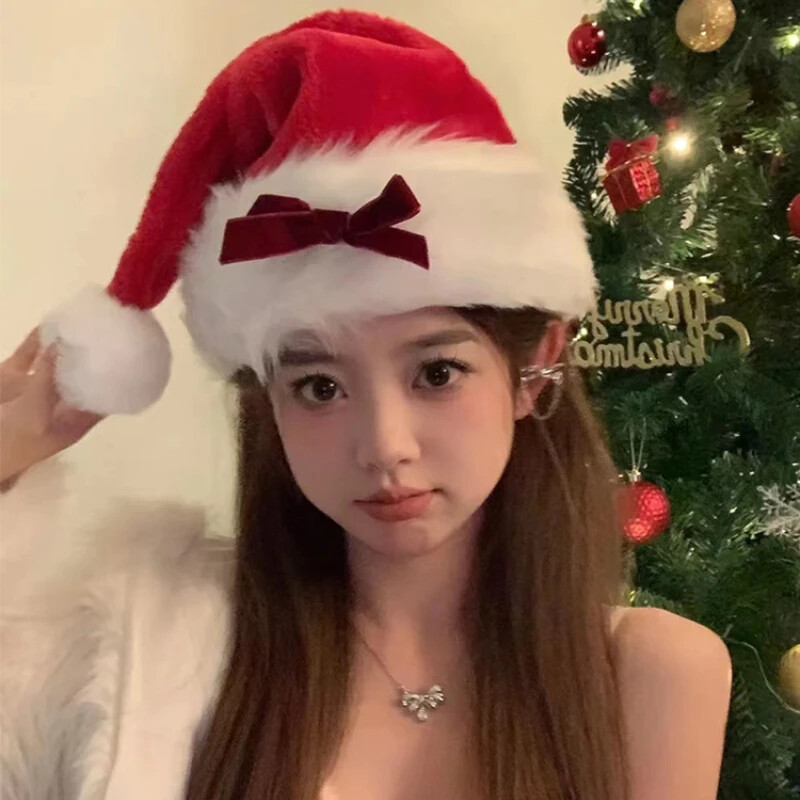 Nauja lanko pliušinė kalėdinė kepurė suaugusiems, raudona juoda kalėdinė skrybėlė moterims, Kalėdų senelis, kosmetikos reikmenys, žieminės kepuraitės „pasidaryk pats“ Kalėdų vakarėlio dekoro dovana