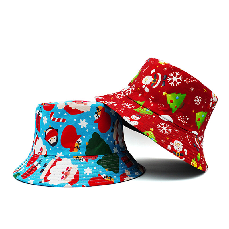 Bocca karácsonyi vödörsapka Rajzfilm nyomtatás Mikulás Hópehely Halászsapkák Kétoldalas Panamasapka Felnőtt Férfi Női Szabadtéri