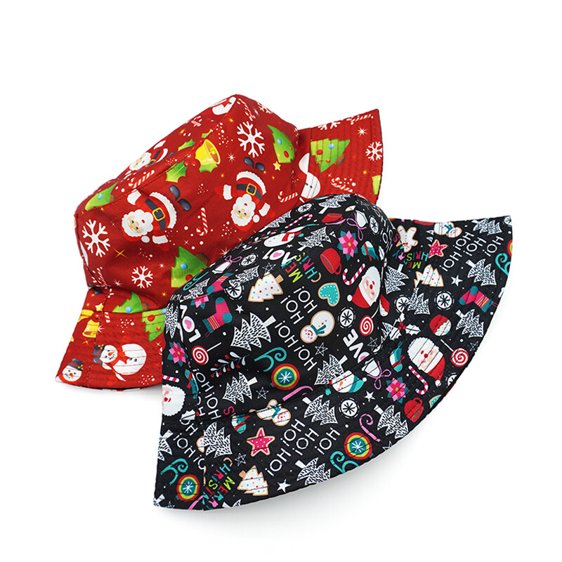 Bocca karácsonyi vödörsapka Rajzfilm nyomtatás Mikulás Hópehely Halászsapkák Kétoldalas Panamasapka Felnőtt Férfi Női Szabadtéri