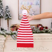 Unisex χριστουγεννιάτικο καπέλο αντίθεσης χρώματος ριγέ τύπωμα φαρδύ βελούδινο ντεκόρ μπάλας Χοντρό αυτί Προστασία Πρωτοχρονιάς Photo Prop Beanie