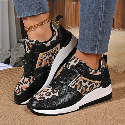 Leopard Wedge Γυναικεία πάνινα παπούτσια Άνοιξη 2025 Χονδρή πλατφόρμα Lace Up Βουλκανιζέ Παπούτσια Woman Plus Size 43 Casual Shoes Trainers Mujer