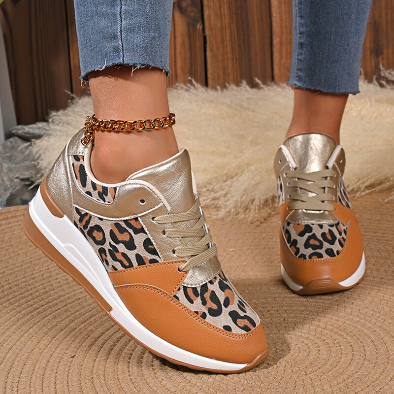 Leopard Wedge Γυναικεία πάνινα παπούτσια Άνοιξη 2025 Χονδρή πλατφόρμα Lace Up Βουλκανιζέ Παπούτσια Woman Plus Size 43 Casual Shoes Trainers Mujer