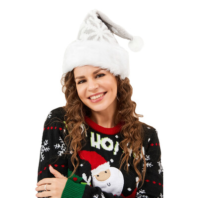 Zăpadă de iarnă Pălărie de petrecere mozaică cu blană Recuzită pentru cabina foto de Crăciun Pălărie de Crăciun pentru femei bărbați roșu/gri