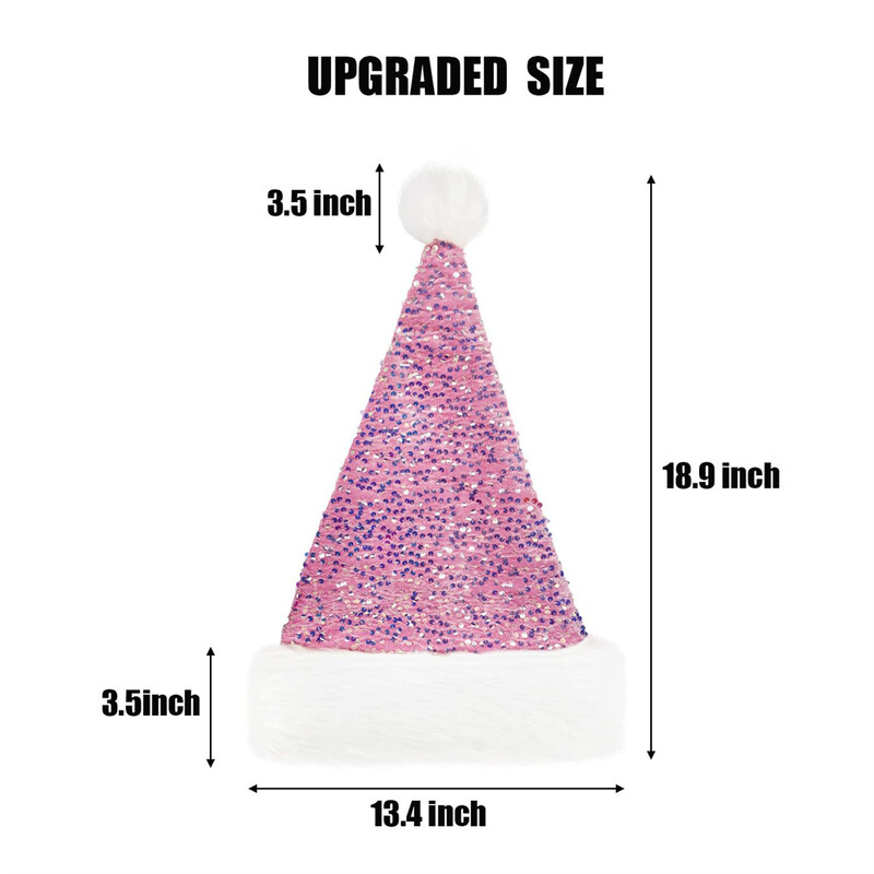 Pălărie de Crăciun cu paiete cu două straturi Pălărie de Moș Crăciun de pluș cu pompon lung pufos pentru adulți și copii Decor pentru petrecerea de Crăciun