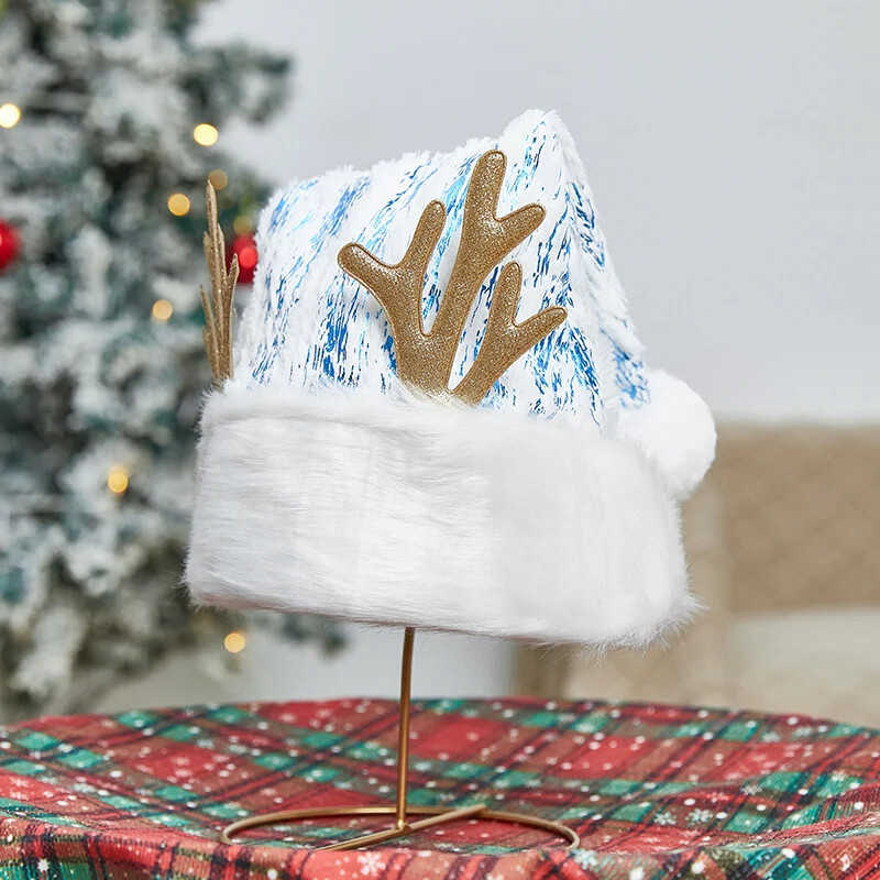 Kalėdinė skrybėlė Miela minkšta pliušinė kepurė Blizgantys ragai vakarėlio kepurė Fotokabinos rekvizitai moterims Vyrams