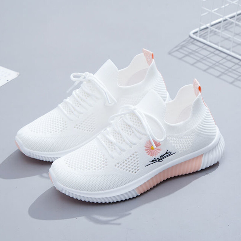 Női tornacipők tavaszi fehér légáteresztő sportcipők hálós sokoldalú nyári lapos üreges járás csúszásmentes női vulkanizált cipők