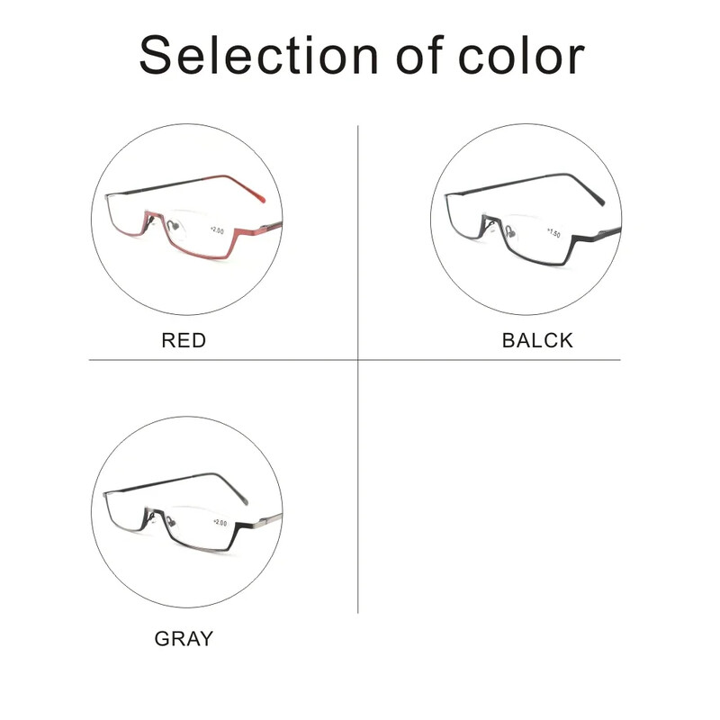 Maži pusiau rėmeliai vyriški skaitymo akiniai Moteriški spyruokliniai vyriai Receptiniai akiniai iš lydinio +1,0 1,5 2,0 2,5 3,0 3,5 4,0