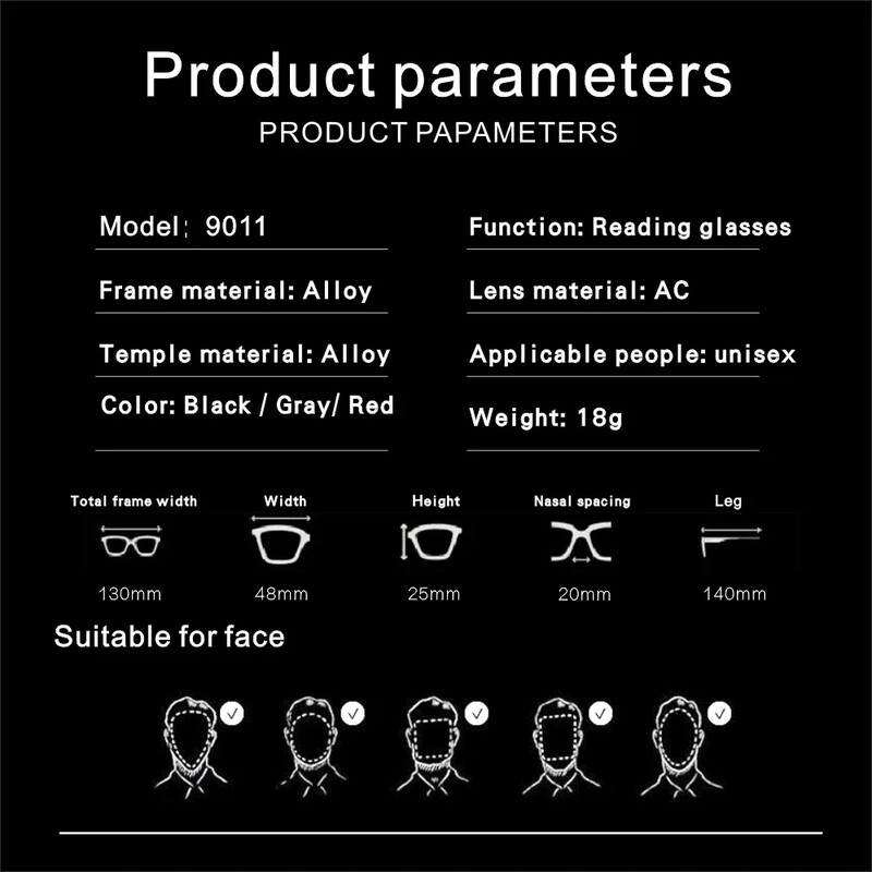 Maži pusiau rėmeliai vyriški skaitymo akiniai Moteriški spyruokliniai vyriai Receptiniai akiniai iš lydinio +1,0 1,5 2,0 2,5 3,0 3,5 4,0