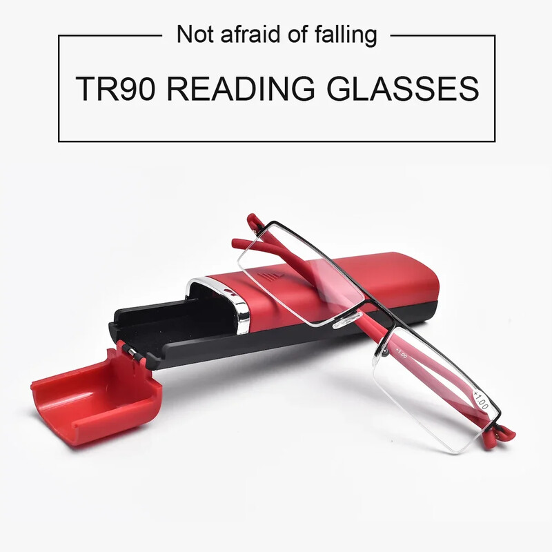 TR90 Cititori pentru bărbați Ochelari de lectură cu jumătate de cadru pentru femei cu carcasă Ochelari de vedere cu prescripție cu margine metalică de 1,5 galf 1,0 2,0 2,5 3,0