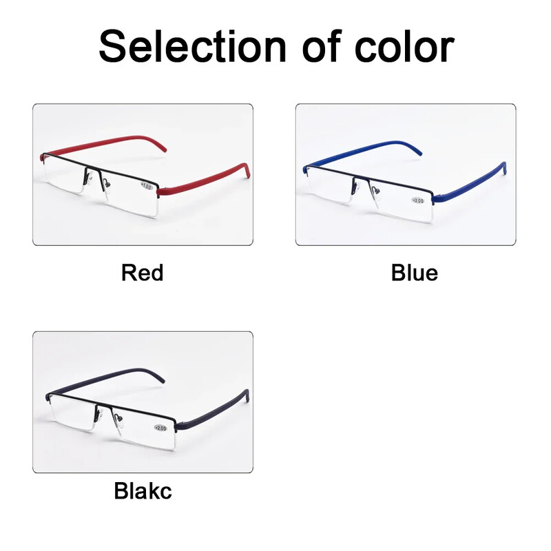 TR90 Cititori pentru bărbați Ochelari de lectură cu jumătate de cadru pentru femei cu carcasă Ochelari de vedere cu prescripție cu margine metalică de 1,5 galf 1,0 2,0 2,5 3,0