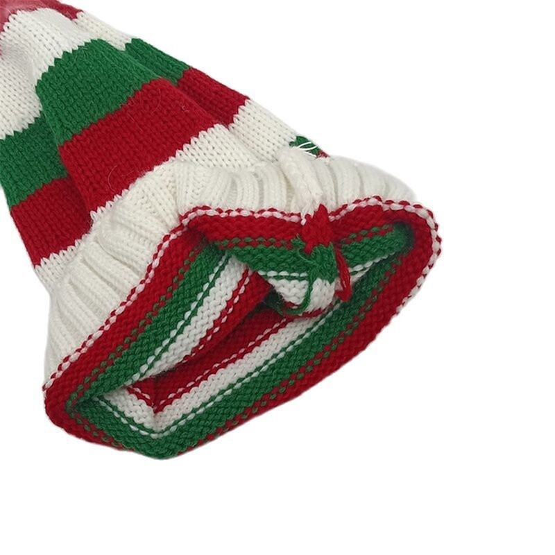 Kalėdinė megzta kepurė vaikams Dryžuota kepurė su pliušiniu rutuliniu žieminiu kepure Kalėdų šventiniam vakarėliui