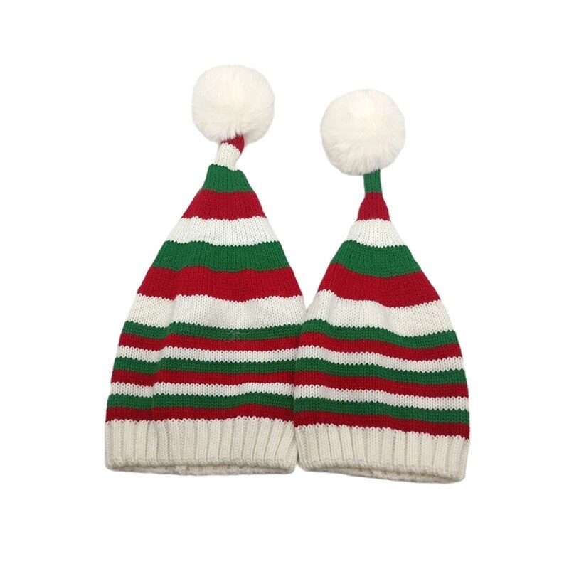 Kalėdinė megzta kepurė vaikams Dryžuota kepurė su pliušiniu rutuliniu žieminiu kepure Kalėdų šventiniam vakarėliui