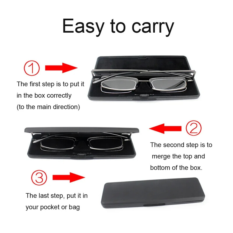 Lasīšanas brilles vīriešiem Presbyopical Brilles Sievietēm Metāla ar salokāmu pārnēsājamu taisnstūra metāla korpusu Augstas kvalitātes ar futrālīti