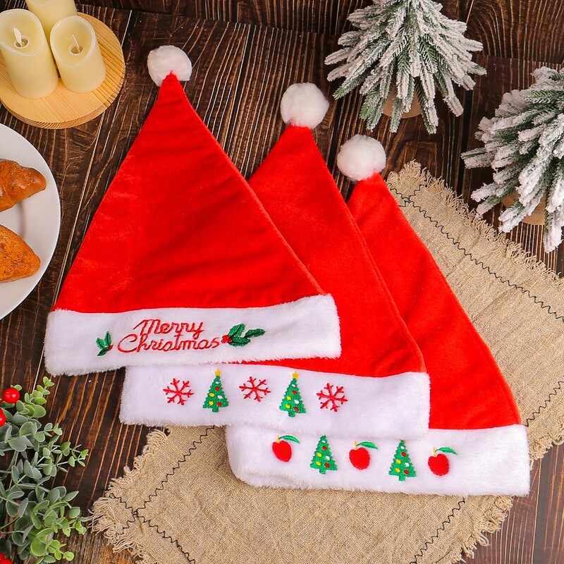Aukštos kokybės Kalėdų Kalėdų minkšta skrybėlė Kalėdų Senelis Raudona Trumpa Pliušinė Noel Hat Linksmų Kalėdų dekoro dovana Laimingų Naujųjų Metų Šventinis dekoras