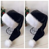 2 vnt Black Santa Hat - Adults Deluxe Black and White Kalėdų kalėdinių skrybėlių paketas