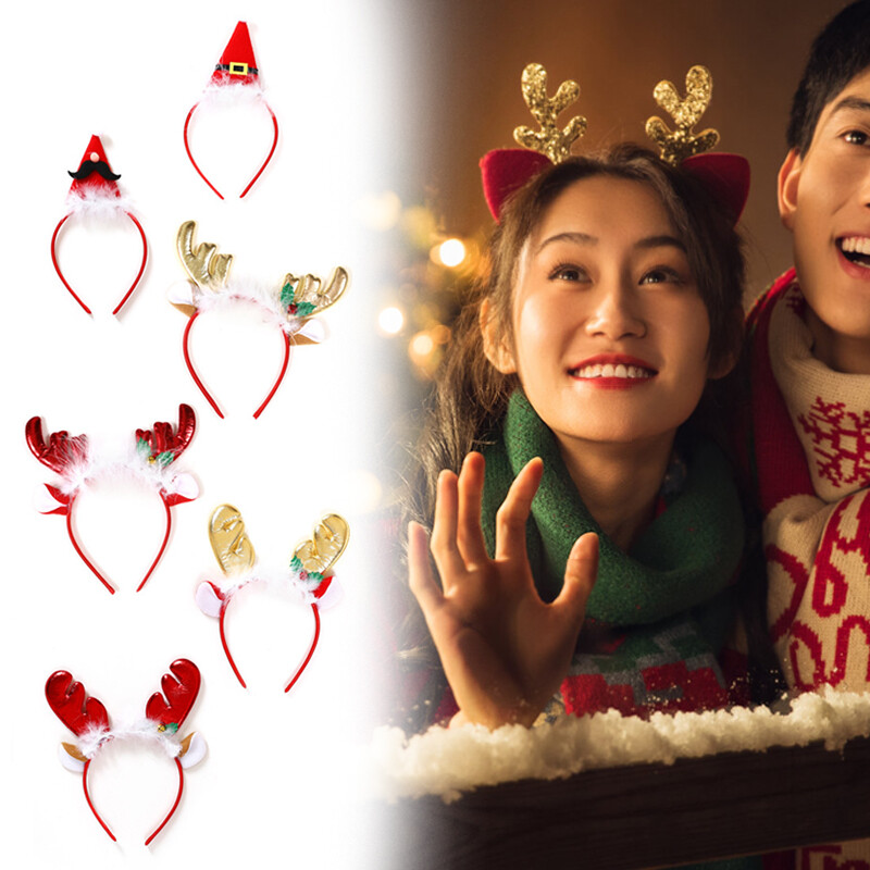 1PC Novogodišnji božićni obruč za kosu Božićno zvono od losovog roga Traka za glavu sa šljokicama Sretan božićni ukras Potrepštine za festivale Poklon za djecu