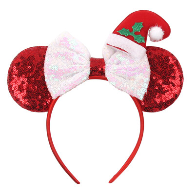 Boldog karácsonyt Disney flitter/bársony masni egérfül hajpánt karácsony napi fejpánt női lányok fesztivál Cosplay kiegészítők gyerekeknek